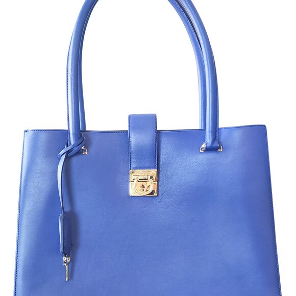 Salvatore Ferragamo Blue Leather Marlene Tote - Picture 6 of 8
